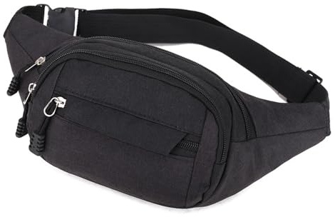 GZSYWZ Black Waist Bag - 4 Zip Pockets Bumbag Fanny Pack Waist Packs with Adjustable Buckle Strap Men Women for Outdoors Workout Sport Travel