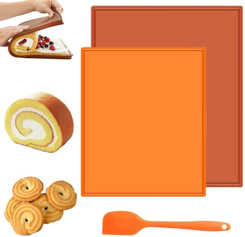 2er Set Silikon Backmatte mit Rand,30 x 40 cm/26 x 31 cm Antihaftbeschichtet Silikoni Backblech,BPA Frei,Rutschfest,Silikon Backblech Rollmatte mit Silikonspatel,für Swiss Roll, Kochen,Backen,Keksen