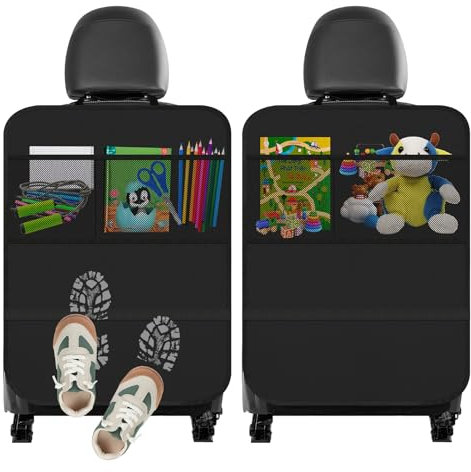 Cozary 2 Pièces Protections Dossier de Siège Voiture, 70x50 cm Organisateur Voiture Enfant, Protection Siege Auto Enfants avec 2 Grandes Poches, Tissu Oxford Impermérable Anti-salissures