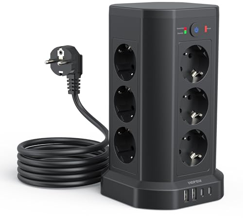12-vägs grenuttag med överspänningsskydd 1050J, grenuttag med 4 USB-portar (3680 W 16 A), 2 m förlängningskabel flera med strömbrytare, grenuttag för hem och kontor