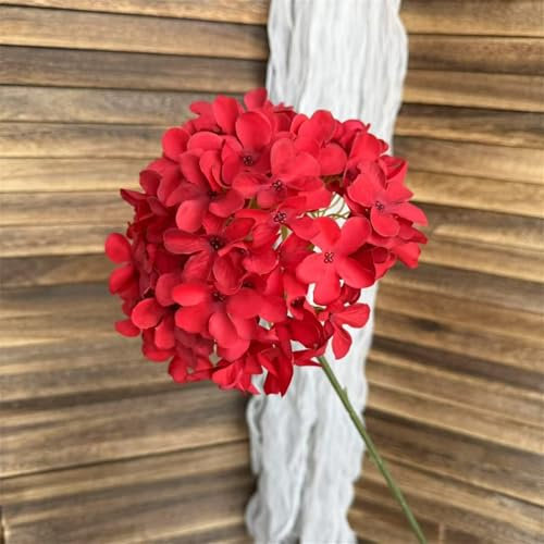 UCK-KIT 10 Pezzi di Fiori di Ortensia Artificiale All'aperto, Fiori Artificiali di Ortensiga, Fiori Falsi di Bouquet in Finto, per Il Vaso di Vetrini da Giardino Vaso di Vaso per Interno,Rosso