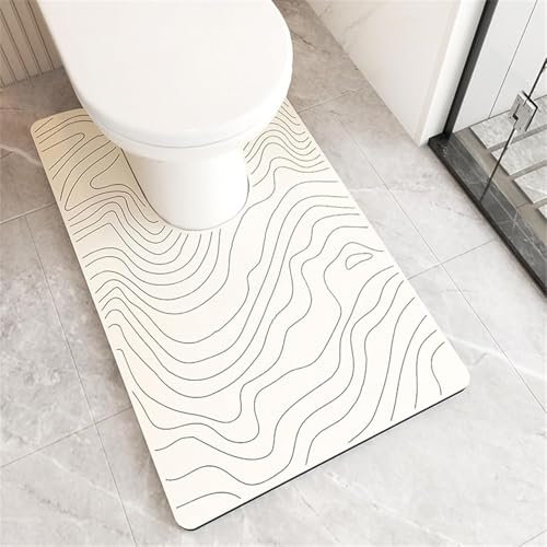YongXinMY Simple Lines Pattern U Shape Toilet Rugs - Diatomite Chinese Elegant Style Non Slip Absorbent Bath Mat, Quick Dry Washable Soft Thin Contour Rug for Bathroom Toilet WC Shower Floor(55x50cm)