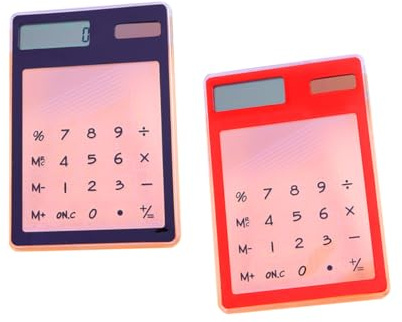 HOMSFOU Calculatrice Tactile Solaire Transparente Mini, Calculatrice De Base Fine, 2 Pièces Noir Et Rouge, Portable pour École, Bureau Et Étudiants