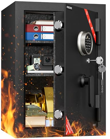 KABISAFE 95.8L Fireproof Safe Box, Fingerprint Steel Home Safes, Heavy Duty | Biometric Security Safe with Digital Keypad, Keys, Code, Adjustable Track Shelves, for Jewelry, Cash, A4 Document,