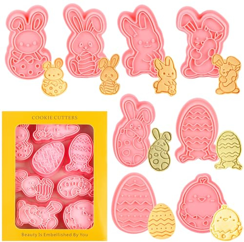 LOMIMOS Ausstechformen Ostern,8 Stück Plätzchen ausstecher 3D DIY Hase Küken Ei Backen Tiere Schimmel Set Keksausstecher Ostern Silikonform Plätzchenaussteche für die Herstellung Keksen Ostergeschenke