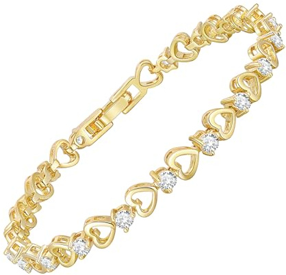 TempBeau Armband Damen Gold Silber Armkette - 14K Gold/Weißgold Vergoldet Armband Mädchen aus Kupfer, Armbänder mit Herz & Zirkonia, Trauzeugin Armband für Hochzeitstag Geburtstag Jahrestag