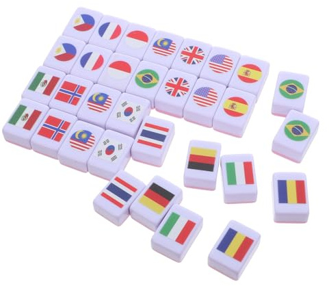 PLAFOPE 64pcs National Flags Mahjong Tiles Set 24mm Portable 2 Player Board Game Educational Geography Travel Size Matching Tiles for Family Party