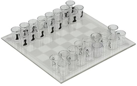 DAGLLGEW Clear Shot Glass Chess Set, 10x10 Inch Glass Chess Board with 32PCS Cups Pieces, Drinking Shot Set, Funny Sets for Adults, Kids Board