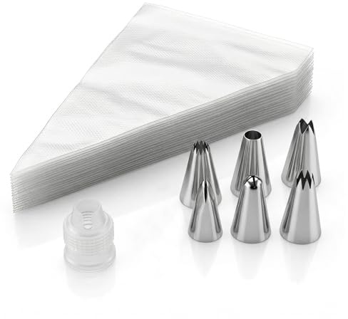 100PCS Poches à Douille Jetables,Poches à Douilles,Poche a Douille Jetable | Ensemble complet et généreux,Matériaux de qualité alimentaire et durables,6 douilles créatives+1 adaptateur,Polyvalent