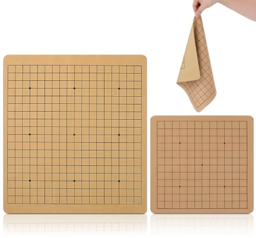 SEWACC 2-piece Double-sided Folding Go Chess Board, Pu Leather Portable Go Game Set Travel Chessboard for Outdoor Family Fun, Random Color