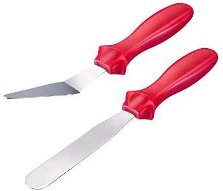Westmark Mini Spatules pour la Pâtisserie Fine, 1 Spatule Plate, 1 Spatule Coudée, Acier Inoxydable/Plastique, Argenté/Rouge, 30472280