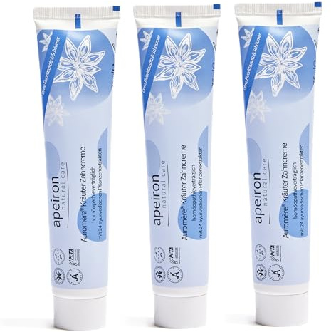 Apeiron homöopathisch Zahncreme 3x 75ml – Vegane Fluoridfrei Zahnpasta – Zahnpaste für natürliche Zahnpflege – Weiße zähne & Mundgeruch bekämpfen ohne Tenside oder synthetische Zusatzstoffe
