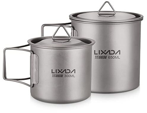 Lixada Ultralight Titanium Pot - Tazza portatile in titanio con coperchio e manico, pieghevole, campeggio, all'aperto, cucina, picnic