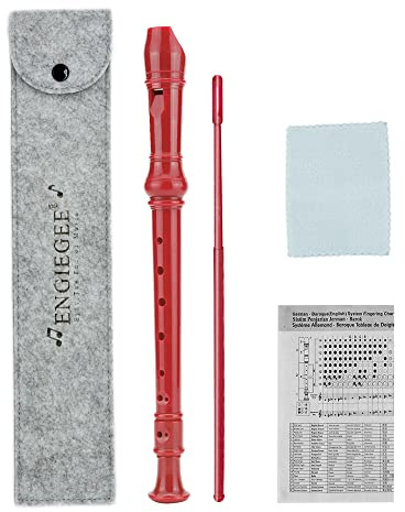SJOYS ENGIEGEE 8-Hole Soprano Descant Recorder Kids Music Flute with Cleaning Rod & Case Bag For School Student Home Entertainment Red
