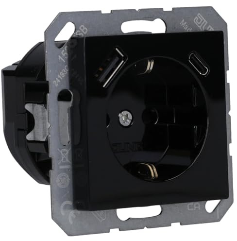 Jung A1520-15CASW SCHUKO-Steckdose mit USB Typ AC (max. 3A) mit erhöhtem Berührungsschutz (Thermoplast bruchsicher) Schwarz Serie A