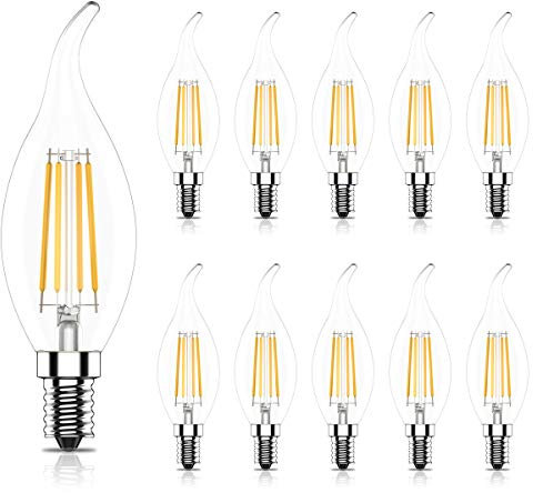 Tuoplyh E14 LED warmweiss,4W Led ersetzt herkömmliche 40W Glühbirnen, Kerzenform,400 Lumen,2700K Warmweiß,Filament Glas,Klares,10er Pack