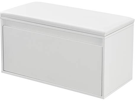 [en.casa] Panchina Portascarpe con Cassetto Scarpiera con Seduta Imbottita Similpelle e Contenitore Estraibile per Ingresso Camera 80 x 39 x 45 cm Bianco