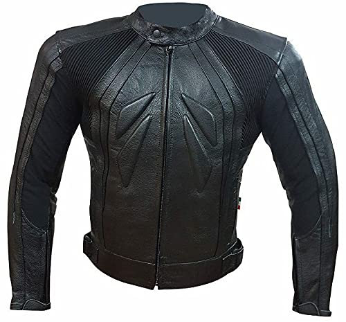 BI ESSE - Giacca Giubbotto in pelle da moto, stile Racing/Sport, sfoderatile, Gilet termico rimovibile, Protezioni livello A (Nero, x_l)