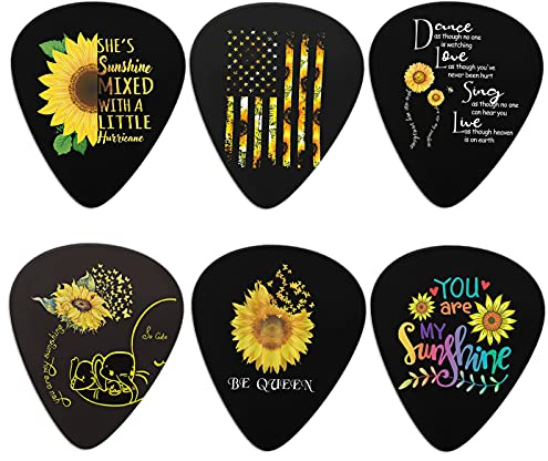 Biyejit Gitarrenplektren mit Sonnenblumen-Aufdruck, 6 Stück & einzigartige Gitarre Geschenk für Akustikgitarre, Bass und E-Gitarre (0,96 mm)