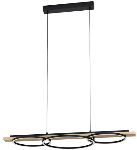 EGLO LED Pendelleuchte Boyal, 3-flammige Hängelampe | Hängeleuchte aus Metall, Holz, Kunststoff, Esstischlampe in Schwarz, Braun, Weiß, Wohnzimmerlampe hängend