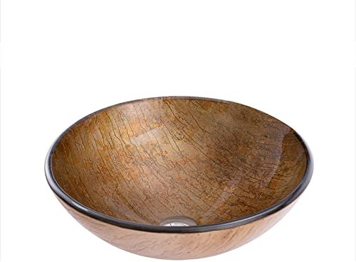 Ksunun Waschbecken Gehärtetes Glas Felstextur Aufsatzwaschbecken Modernes Design Runden Handwaschbecken mit Messing Ablaufgarnitur und Montagering, Aufsatz Waschschale für Bad
