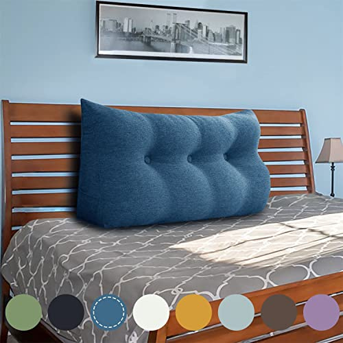 Johnear Rückenkissen als Bettkopfteil Rückenkissen Bett Dreieckiges Lesekissen Rückenlehnkissen Lendenkissen Bücherkissen Kopfenden Stützkissen für Bett Sofa (Blau, 100×20×50cm)