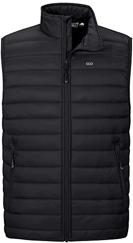 33,000ft Herren Packbare Steppweste Outdoor Gefütterte Hybrid Sportwesten mit Stehkragen Outdoorwesten mit 5 Taschen Übergangswesten für Männer Laufen Golf Wandern Reiten, Schwarz L