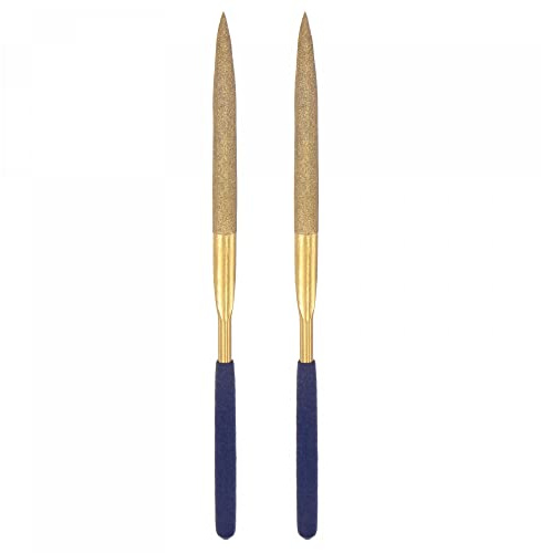 sourcing map Diamant Aiguille Limes, 5mm x 180mm Titane Revêtu Demi Rond Limes Main Outil avec TPU Poignée pour Métal Pierre Bois 2pcs