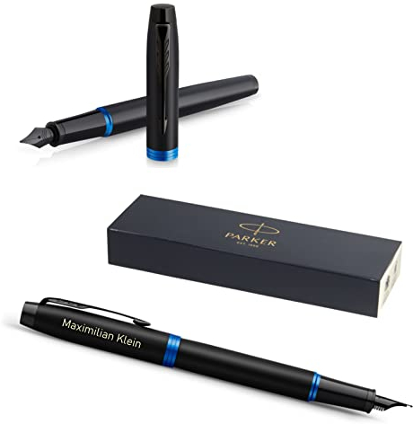 PARKER IM Vibrant Rings Füllfederhalter mit Gravur | Premium Stift | Geschenkbox | blaue Pantrone | edel | personalisiertes Geschenk | Namen | graviert | Jahrestag | Geburtstag (Blue)