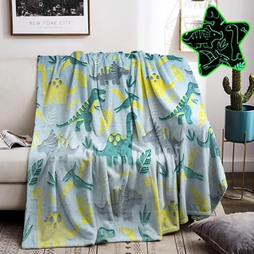 HZVRTN Manta infantil de unicornio/dinosaurio/espacio exterior, que brilla en la oscuridad, manta cálida y mullida, regalo para niños y niñas, manta infantil (dinosaurio A, 150 x 200 cm)