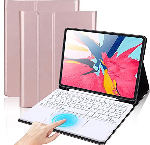 QYiiD Funda con Teclado para iPad Mini 5 / Mini 4, Funda de Cuero Ultra Delgada con QWERTY Teclado Bluetooth Inalámbrico Desmontable para iPad Mini 5th Gen 2019 / iPad Mini 4, Rosegold
