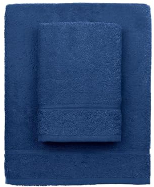 zer0bed, Asciugamani Bagno Blu, Set 2 Asciugamani Bagno, Asciugamano Viso, Asciugamano Bidet, Tinta Unita, Blu, 100% cotone, Set 2 pezzi