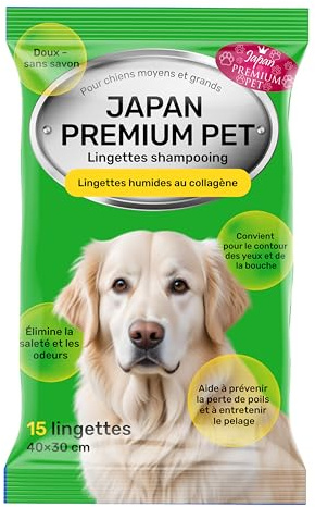 Hundeshampoo Feuchttücher | Hunde Reinigungstücher, die wie Trockenshampoo Hund wirken | Reinigen & desodorieren mit unseren Hundefeuchttüchern mit Kollagen & Plazenta | 15 St | (40 x 30 cm)