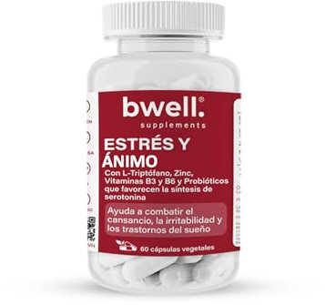 L-Triptófano Complex - Vitamina B3 + B6 + Zinc + Probióticos - Reduce Estrés + Nerviosismo + Fatiga - Mejora Sueño + Concentración + Ánimo - 60 Cápsulas | BWELL SUPPLEMENTS