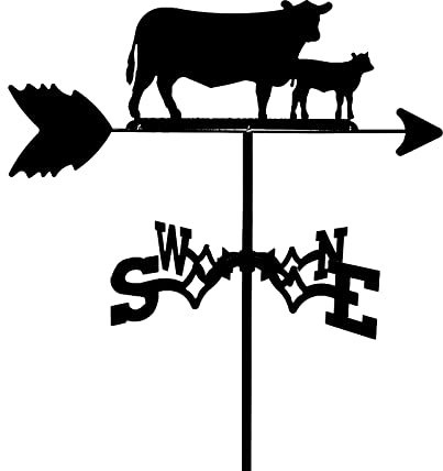 EICOFF Wetterfahne, Kuh- und Kalb-Silhouette, Dachmontage, Windrichtungsanzeiger, Edelstahl-Wetterhahn, Messwerkzeug mit Montagehalterung, Mattschwarz