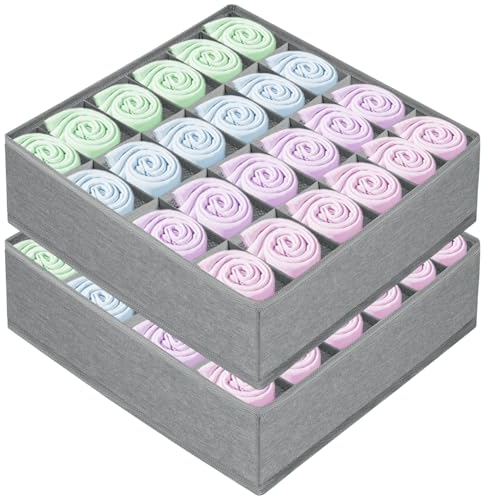flintronic 2 Stück Aufbewahrungsboxen, 24 Zellen Schublade Organizer, Faltbare Boxen, Drawer Dividers, Schubladen Organizer Stoffboxen zum Aufbewahren für Krawatten, Socken und Unterwäsche, Grau