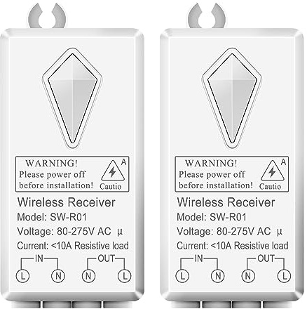 2Stück Extra Funkempfänger für NineLeaf Kabelloses Lichtschalter-Kit, Paar mit verschiedenen kabellosen Lichtschaltern, kann nicht separat verwendet werden, aktualisiert 80-275V, 433MHz(nur Empfänger)