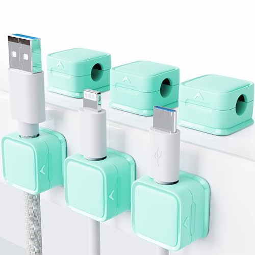 smofish Cord Organizer Holder, 6 Pack Magnetic Desk Cable Clips Management, Hide Phone Charging Cable Keeper, Strong Adhesive Wire Charger Holder for Nightstand, Kitchen Appliances, Office Supplies