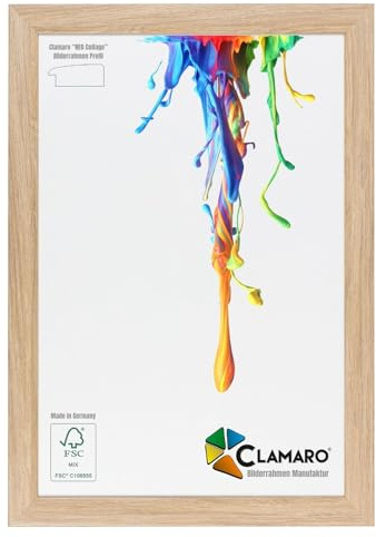 CLAMARO Bilderrahmen Neo Collage 48x64 cm, Eiche Natur, MDF-Holz, für Fotos | Acrylglasscheibe, HDF-Rückwand, Metall-Zackenaufhänger, Quer- und Hochformat nutzbar, Urkunden, Poster