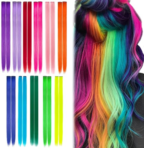 22 Piezas Extensiones de Pelo Niña, Extensiones de Clip de Pelo Colores, 20 Pulgadas Extensiones Colores Reutilizables, 11 Colores Extensiones de Cabello para Mujeres Niñas Festivales Cosplay