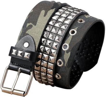 LearnLyrics Nietengürtel für Männer | Gothic Nieten Gürtel Punk Stil mit Metallschnalle, Gothic Nieten Gürtel Elegant Punk Cowboy Motorrad Jeans Gürtel Nieten Schwermetall, Tarn-Pyramide, 1