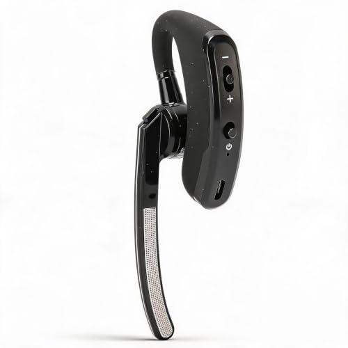 Single Ear Bluetooth Headset, Noise Canceling Earpiece with Dual Mic | 180° Rotatable Wireless Earpiece, Auto Pairing, Hands Free Headset for Driving, Office, Black