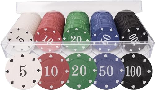 LHTHT 100pcs Poker Chips,Poker Box,Poker Set,5 Farbzähler.Pokerchips mit Nennwert,die bei Pokerspielen verwendet Werden