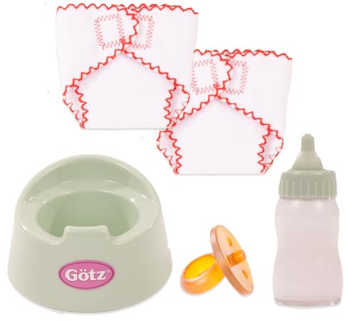 Götz 3403589 Babypuppen Avocado Basic Care Set – 5 teilige Grundausstattung als Zubehör – Set für Puppen der Größen S (30 – 33 cm)