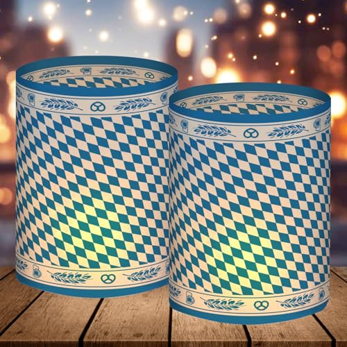 12 Windlicht Tischdeko, Oktoberfestdeko, Bayrische Deko Blau, Bayern Set, Tisch Deko für Oktoberfest Party, Geeignet für Teelichter oder Kerzen