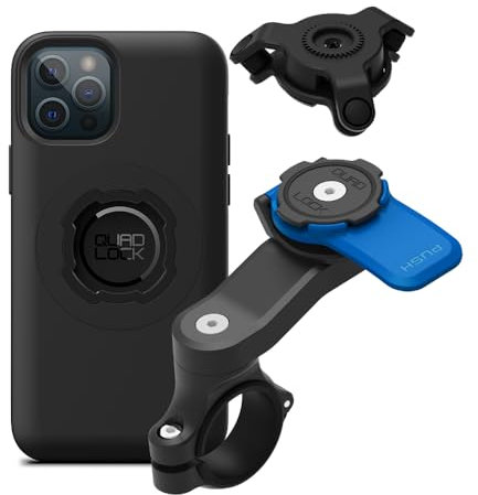 QUAD LOCK Lenker Handyhalterung für Motorrad mit Vibrationsdämpfer und MAG Hülle für iPhone 12/12 Pro