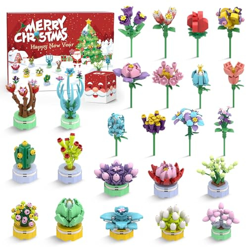 Advent Calendar Girls 24 Pack Succulent & Bouquet Building Blocks for Kids Advent Calendar 24 Days Gifts for Kids Boys Girls Christmas Countdown Calendar