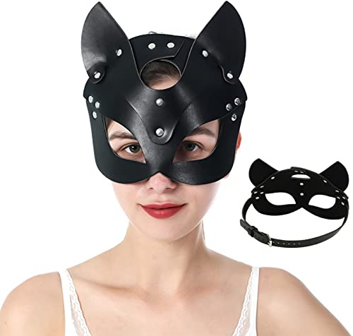 SM Katze Maske Damen Sexy Augenmaske Erotik Augenbinde Leder Augenbinden Sex Bett Bondage Fesseln Cosplay Einstellbar Fetisch Sexspielzeug für Frauen und Paare