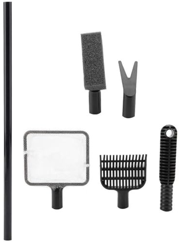 SagaSave 4 in 1 Aquarium Reinigungsset, Aquarium Werkzeugset mit Fischernetz, Kiesrechen, Pflanzengabel, Schwammbürste