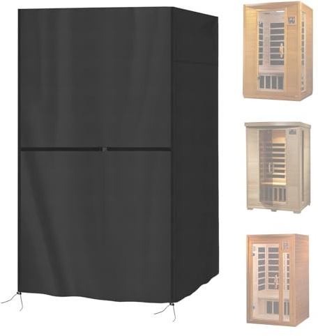 Safipotts Outdoor-Sauna-Abdeckung für 4 Personen, strapazierfähig, wasserdicht, kompatibel mit Springspa Infrarot-Sauna-Raum für 4 Personen, Schwarz, 183 cm L x 121 cm B x 198 cm H